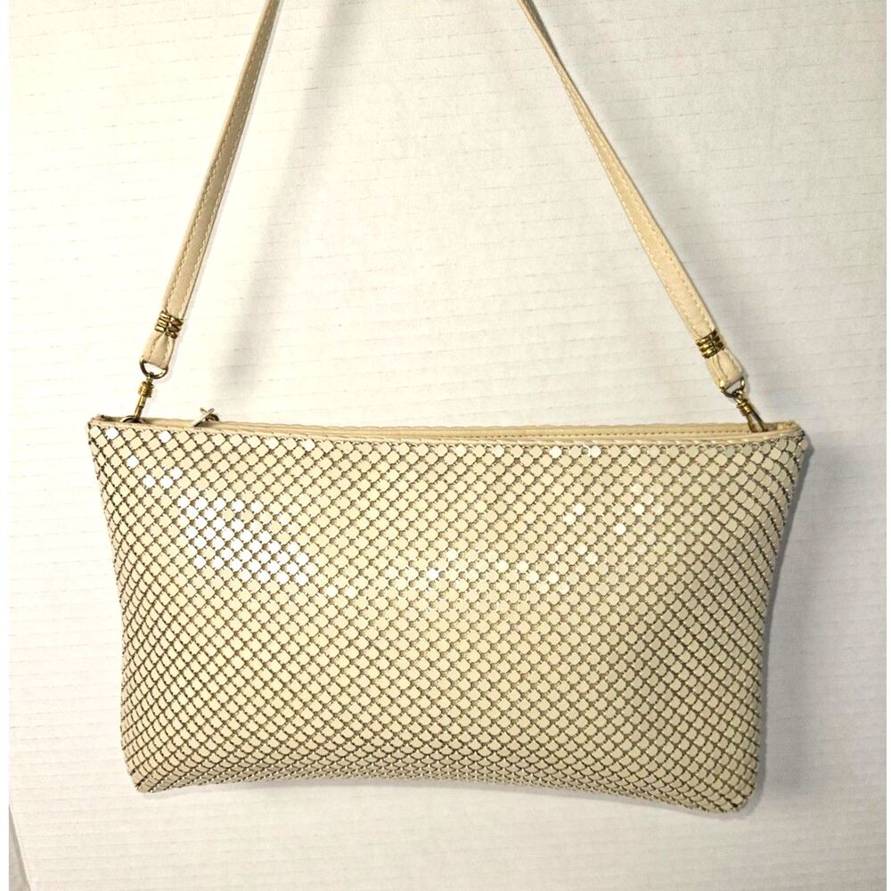 Vintage Whiting & Davis Off-White Cream Mesh Shoulder Bag Clutch | EUC